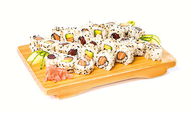 Menu W  Soupe, Crudités | 24 California Maki | (8 Saumon, 8 Saumon Avocat, 8 Thon)  19.50 €